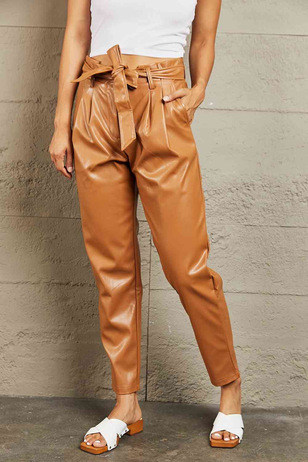 HEYSON Powerful You Full Size Faux Leather Paperbag Waist Pants