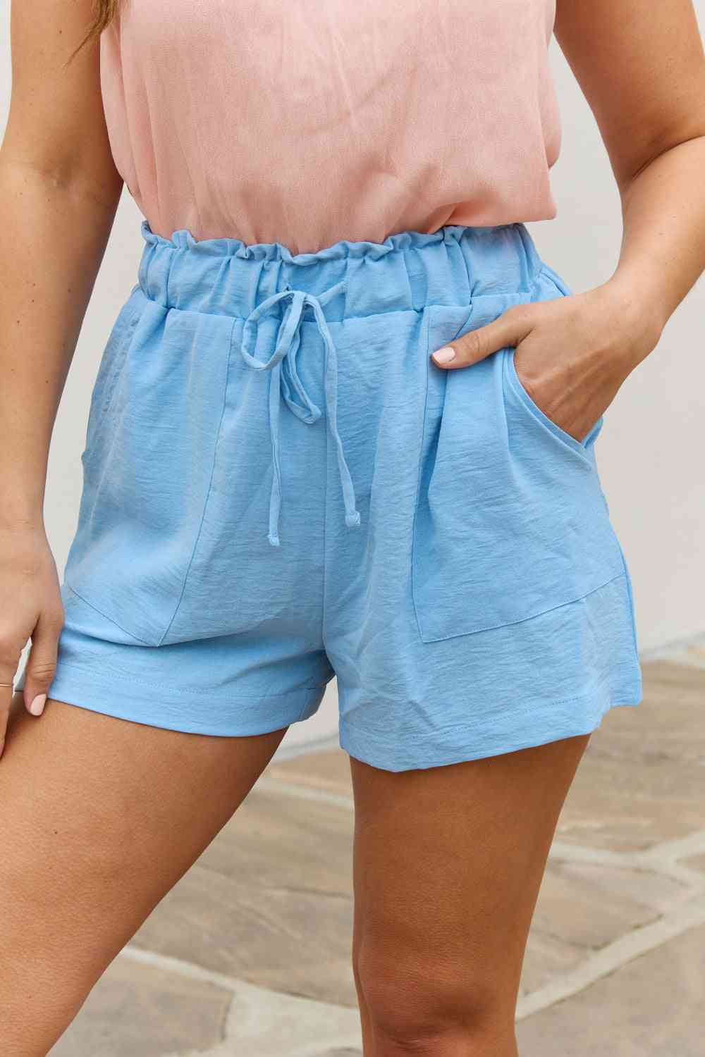 Culture Code Full Size High Waisted Paper bag Shorts in Blue Bell