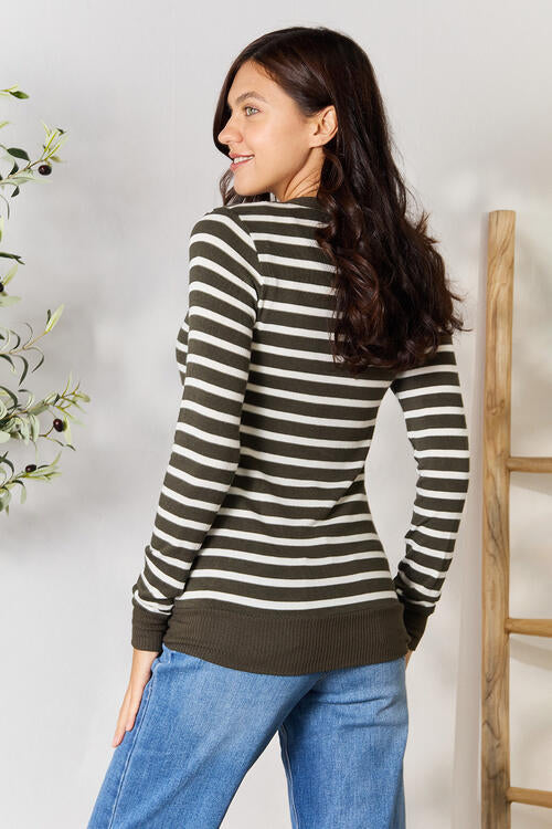 Zenana Full Size Striped Snap Down Cardigan