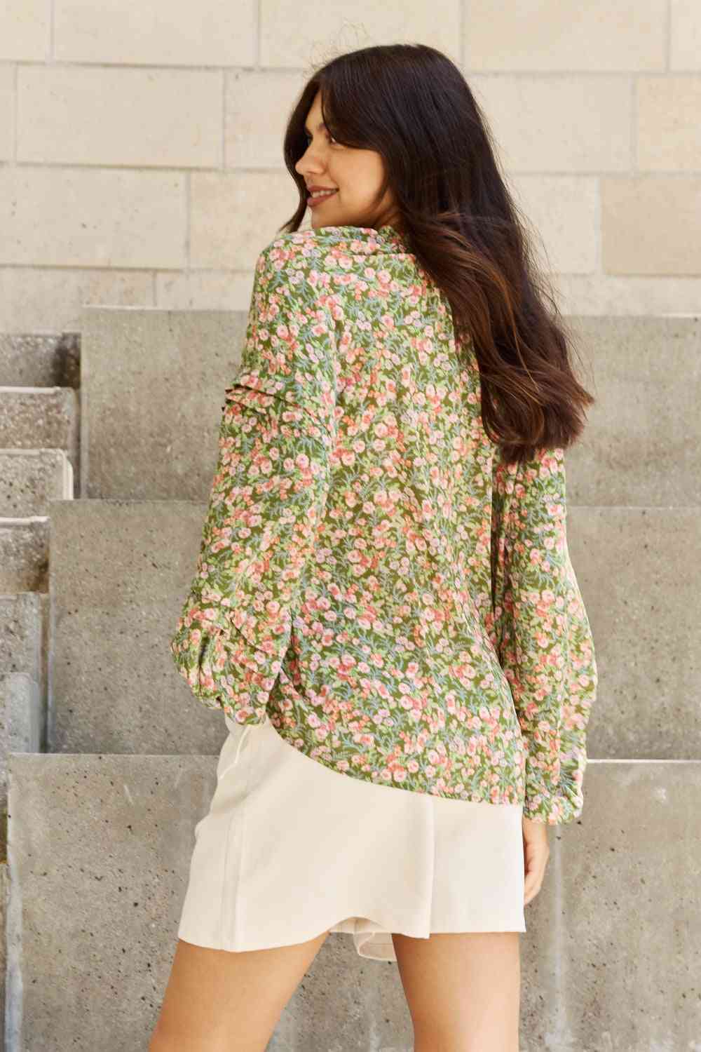 HEYSON She's Blossoming Full Size Balloon Sleeve Floral Blouse