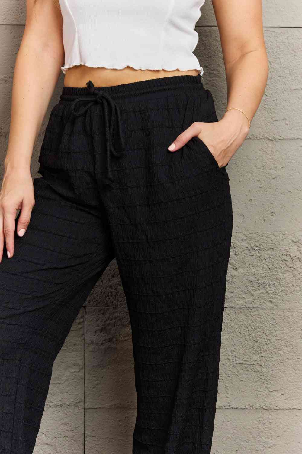 GeeGee Dainty Delights Textured High Waisted Pant in Black