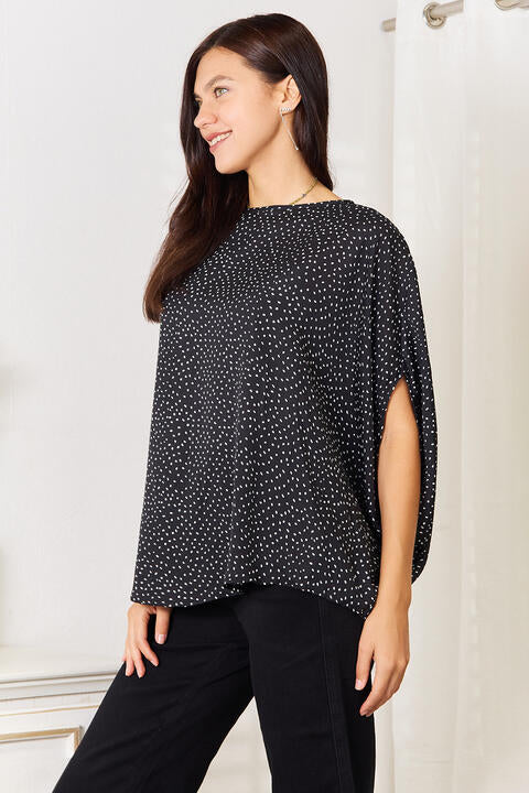 Double Take Printed Dolman Sleeve Round Neck Blouse