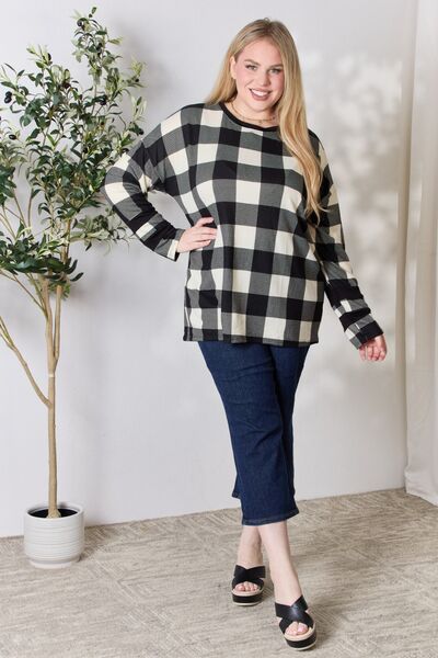 Celeste Full Size Plaid Round Neck Long Sleeve T-Shirt