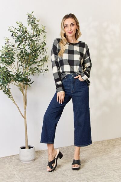 Celeste Full Size Plaid Round Neck Long Sleeve T-Shirt