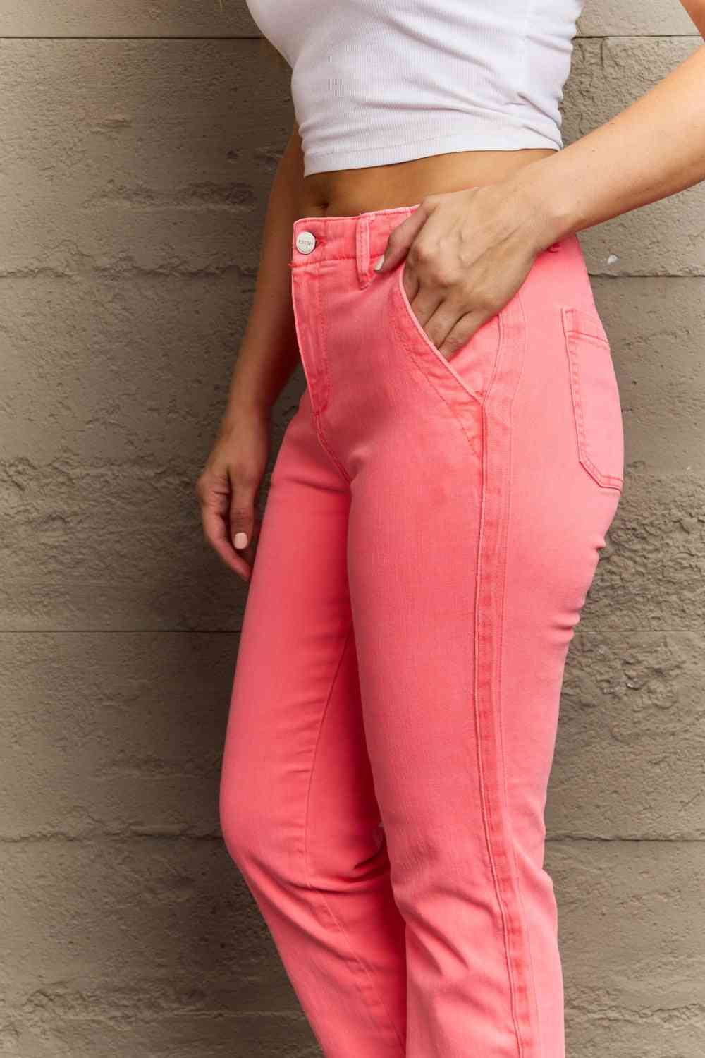 RISEN Kenya Full Size High Waist Side Twill Straight Jeans