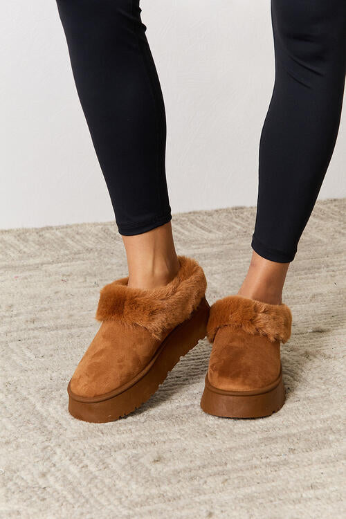 Legend Footwear Furry Chunky Platform Ankle Boots