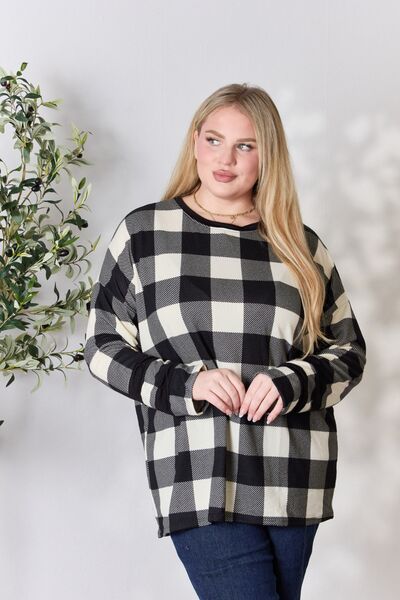 Celeste Full Size Plaid Round Neck Long Sleeve T-Shirt